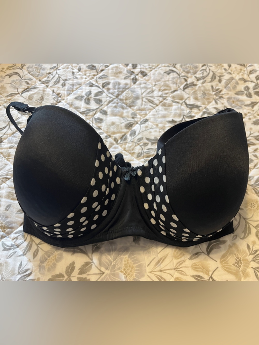 Deesse Lingerie Black Bra with White Polka Dot Trim